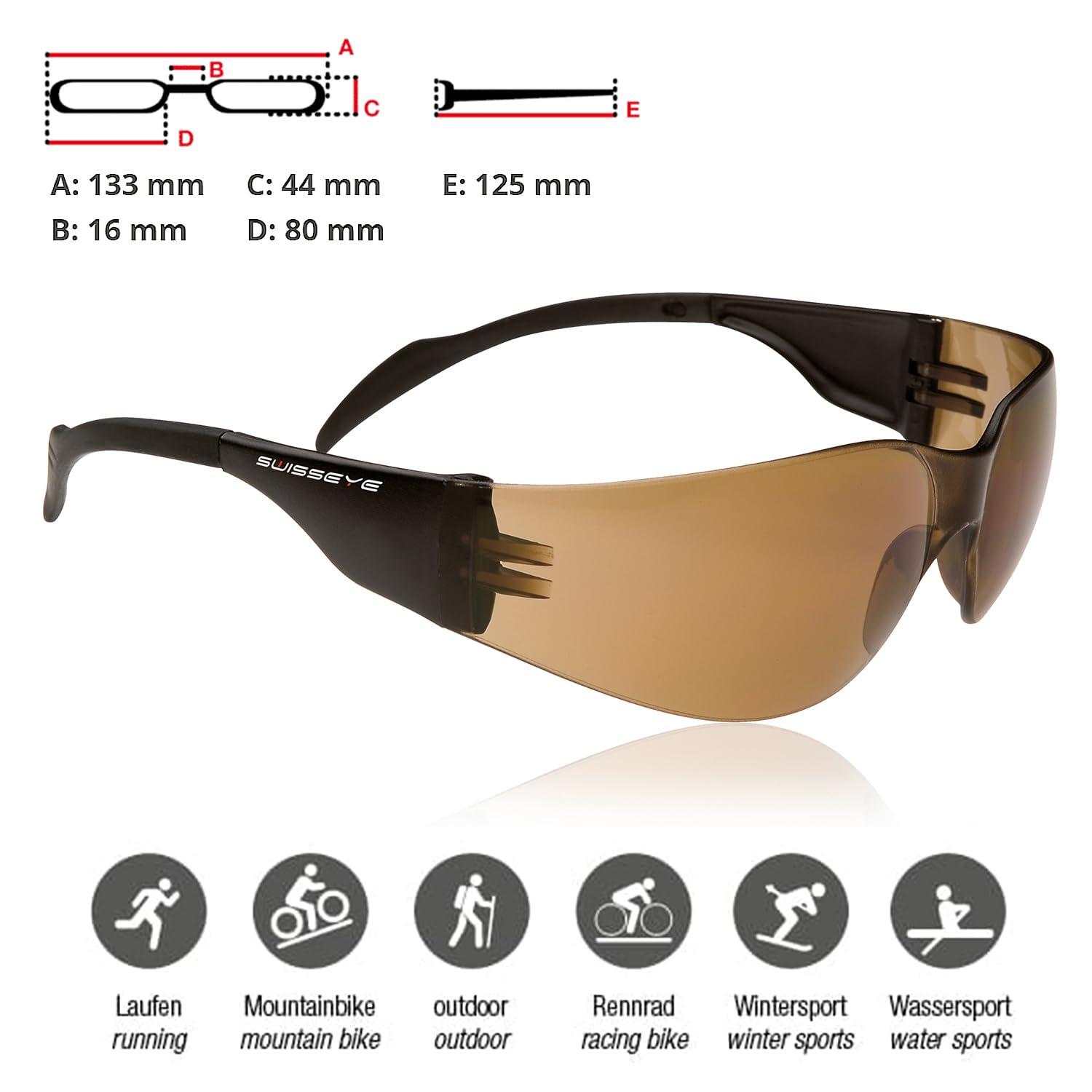 Swisseye Outbreak Sportbrille (100% UVA-, UVB- und UVC-Schutz, minimales Gewicht, robustes und splitterfreies Fassungsmaterial PC, Polycarbonatscheibe, inkl. Mikrofaserbeutel)