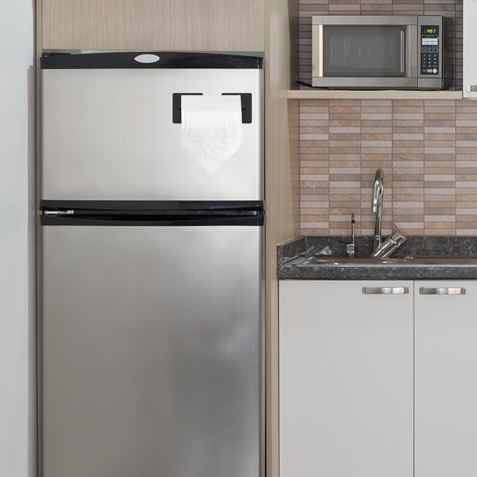 GALPADA Portarotolo in Acciaio Inossidabile Nero Cucina Magnetico Gancio Multifunzione Salvaspazio Design Semplice e Moderno per Cucina e Soggiorno