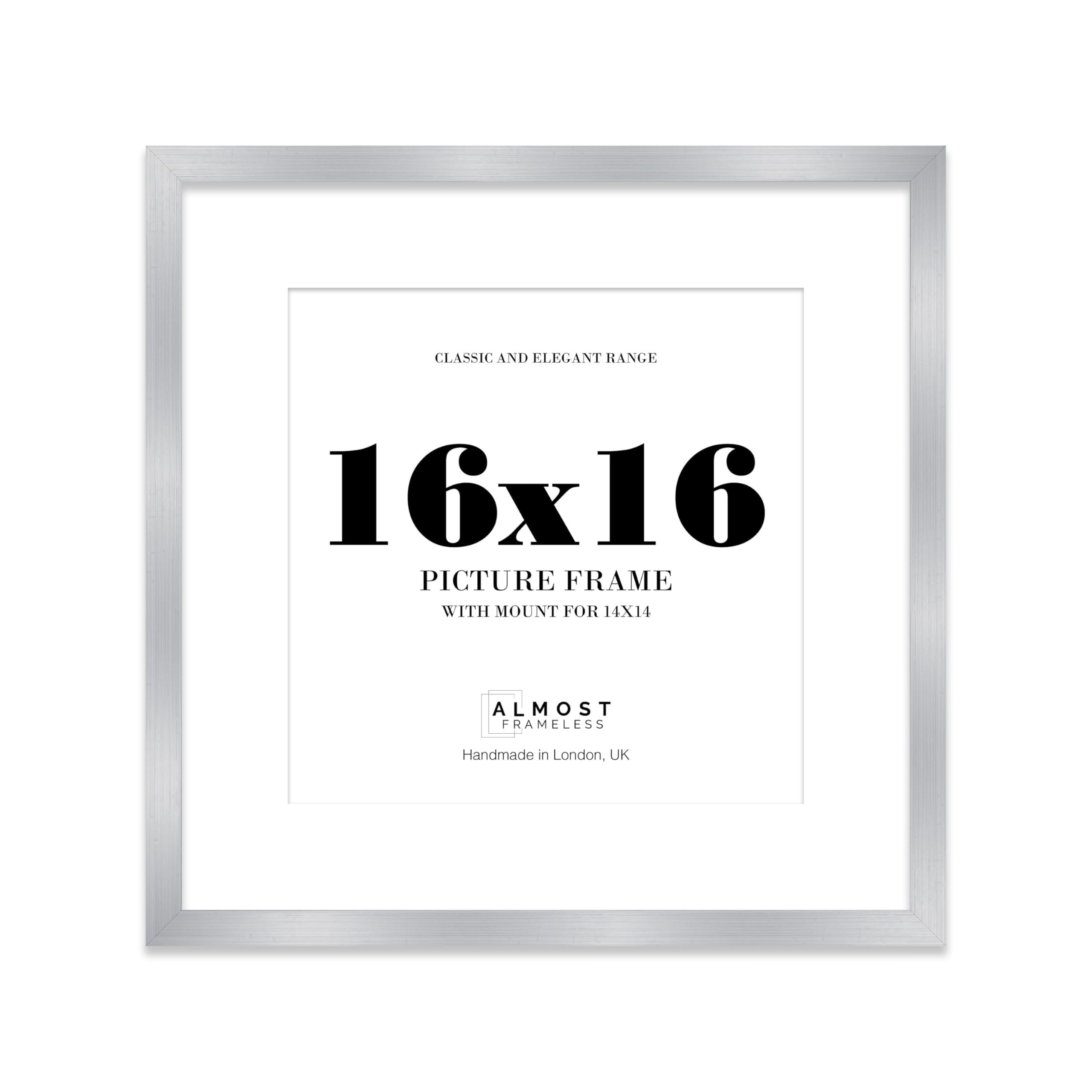 16x16 Silver Picture Frame with Mount for 14x14 Photos, Prints - Modern Square Wall Frame, 1 Pack