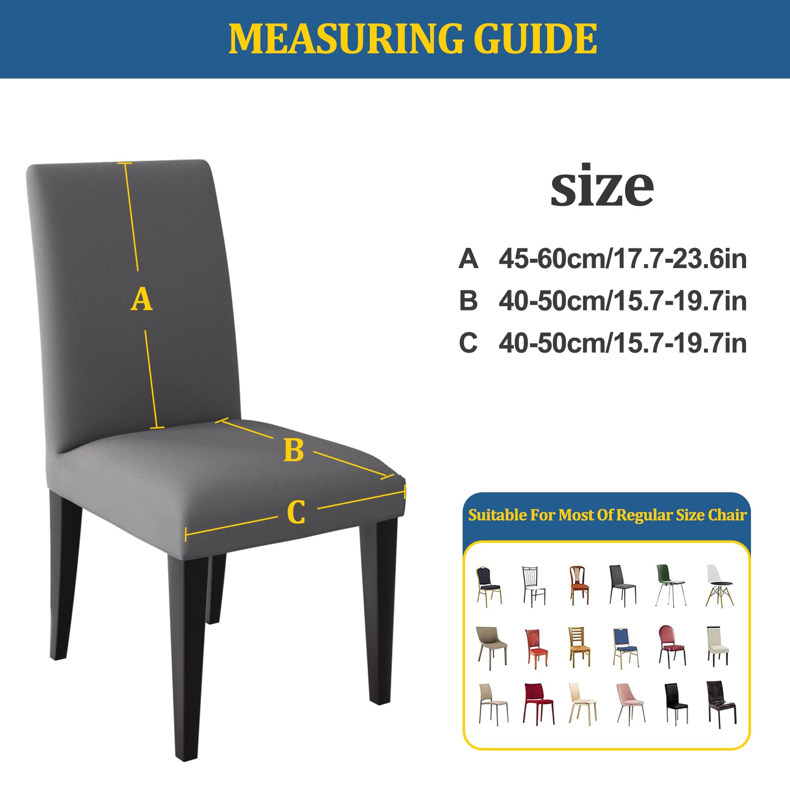 Dioxide Coprisedie con Schienale 6 Pezzi, Copri Sedia da Cucina Grigio Elasticizzati Lavabili Universali Fodere Sedie per Soggiorno, Cucina, Office, Arredamento Ristorante