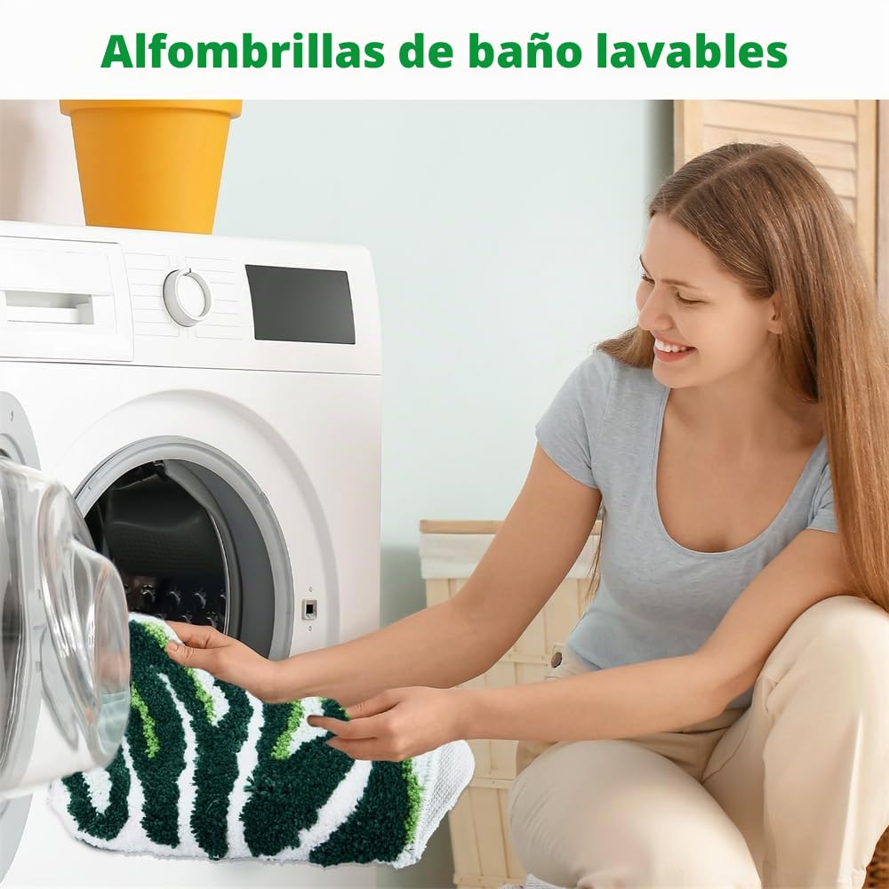 Linda Hoja Alfombras de Baño Antideslizantes 51x81cm, Grandes Alfombras de Baño de Microfibra en Forma de Palma Monstera, Alfombra de Baño Lavable a Máquina para el Dormitorio Sala de Estar