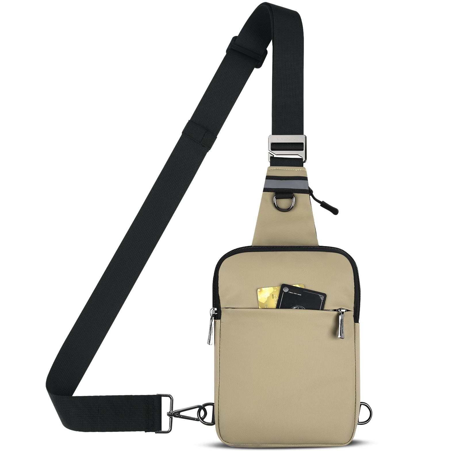 VADOO Sling Bag, Crossbody Bags with RFID & Water Resistant for Women and Men Small Faux Leather Chest Bag for Travel, Khaki