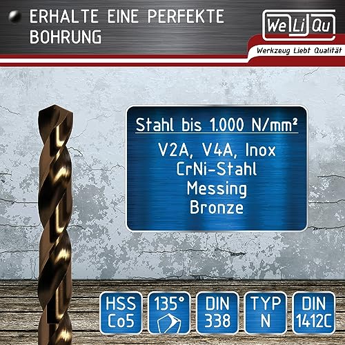 WELIQU set svrdla za metal HSS-E Cobalt Pro 19 komada - Set spiralnih svrdla M35 - 1-10 mm, koraci od 0,5 mm - samocentrirajuće za nehrđajući čelik, čelik, željezo itd.