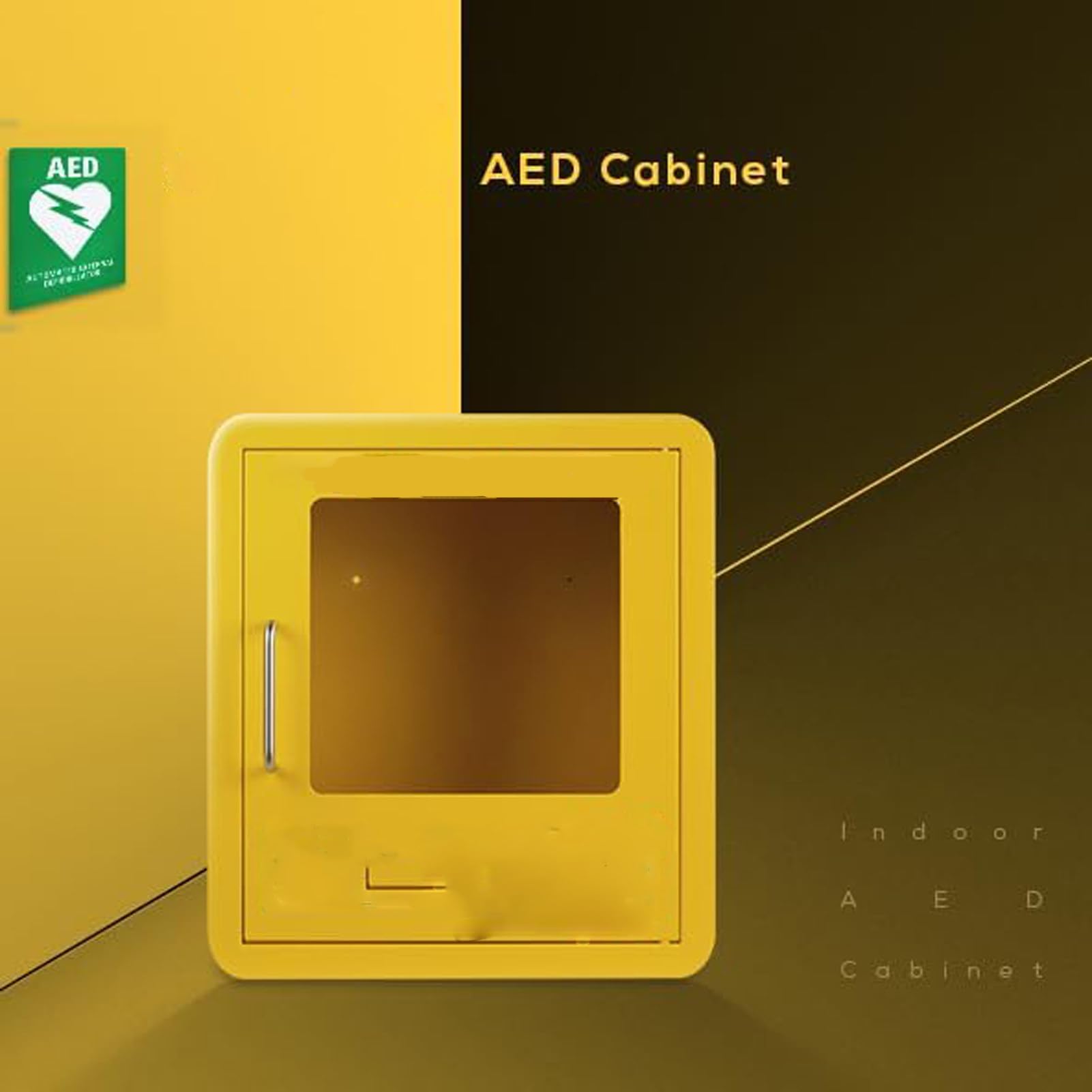 Armadietto per Defibrillatore Dae di Pronto Soccorso Contenitore A Parete con Sistema di Allarme E Controllo A Doppio Interruttore Adatto per Cliniche Domestiche,Uffici,Hotel,Yellow