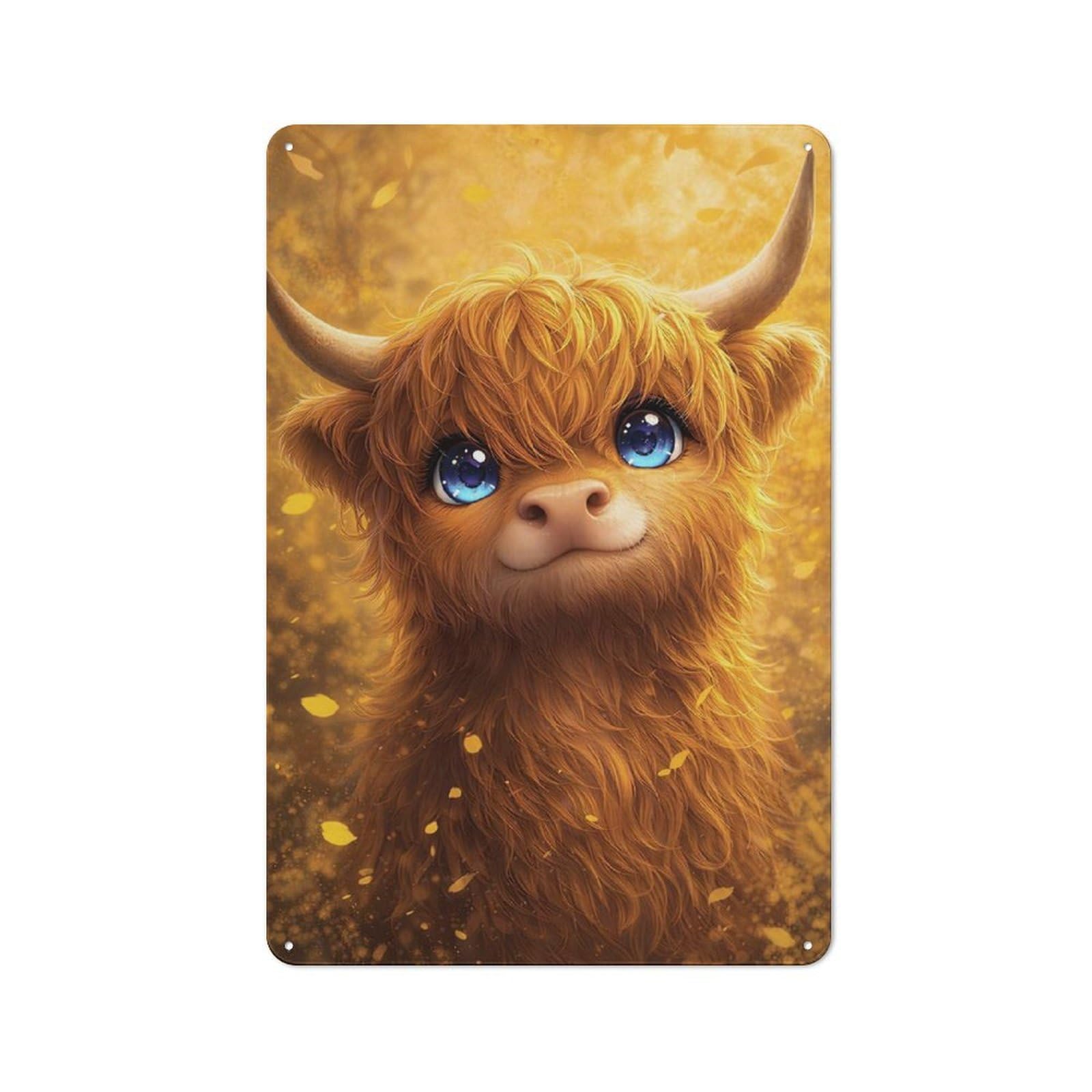 Junmoney Style-10 Tin Wall Plaque 30X20cm With Cute Highland Cow In Autumn For Workshop Wall, Housewarming Wall Decor For People Furnishing Workshop