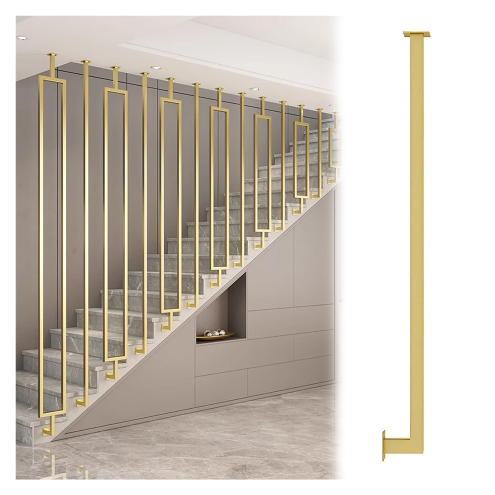 Universal Metal Stair Spindles for Level and Slope Staircases, Floor to Ceiling Household Iron Balusters with Accessories, Easy to Install