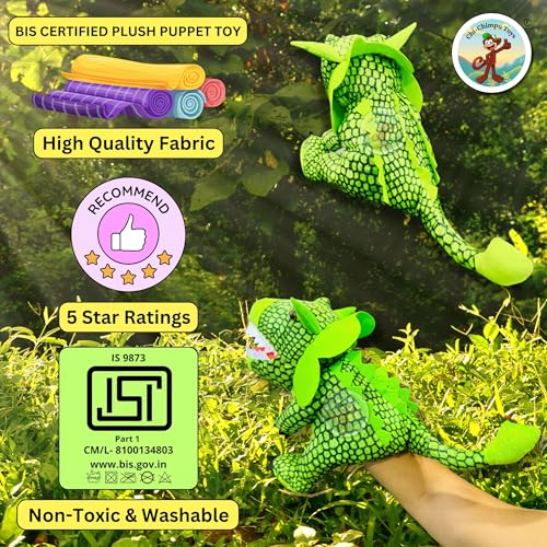 Image of Chi-Chimpu's Open Mouth Triceratops Dinosaur Hand Puppet for Kids | Storytelling Puppets for Kids | Interactive Plush Hand Pet for Learning | Eduational Toys for Fun Play | Ideal Gift for Childerns