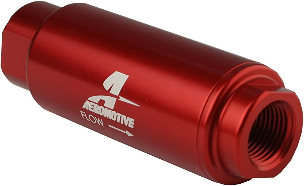 Aeromotive 12316 Filter, In-Line, 100-Micron Stainless Mesh Element, 3/8" NPT Port, Bright-Dip Red, SS Series, 1-1/4" OD