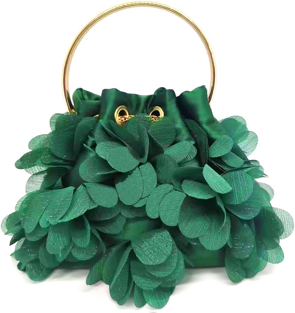 Women's Flower Evening Bag Floral Clutch Purse Elegant Crossbody Bucket Handbags with Chain for Wedding Party Prom