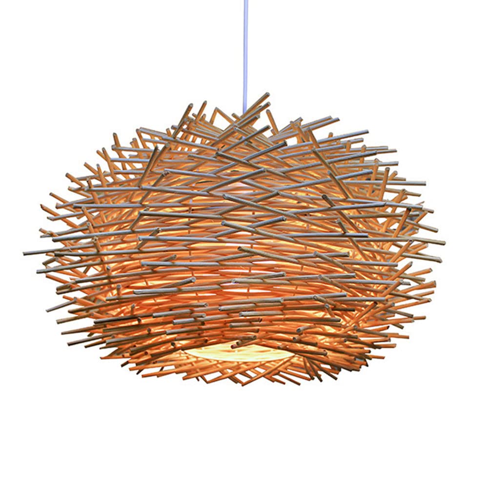 Lámpara Colgante De Ratán Natural De 11,8 Pulgadas, Lámpara Colgante De Bambú Tejida A Mano Pantalla Nido De Pájaro Mimbre Natural E27 Accesorio De Iluminación De Techo con Luz Colgante