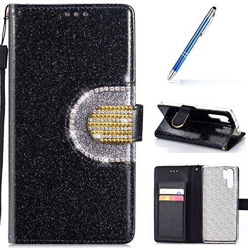 Robinsoni Case Compatible with Huawei P30 Pro Phone Case Wallet PU Leather Phone Cover Book Style Cover Kickstand Case Folio Flip Phone Cover Shockproof Heavy Duty Case Hard Sparkle Bling Case Black