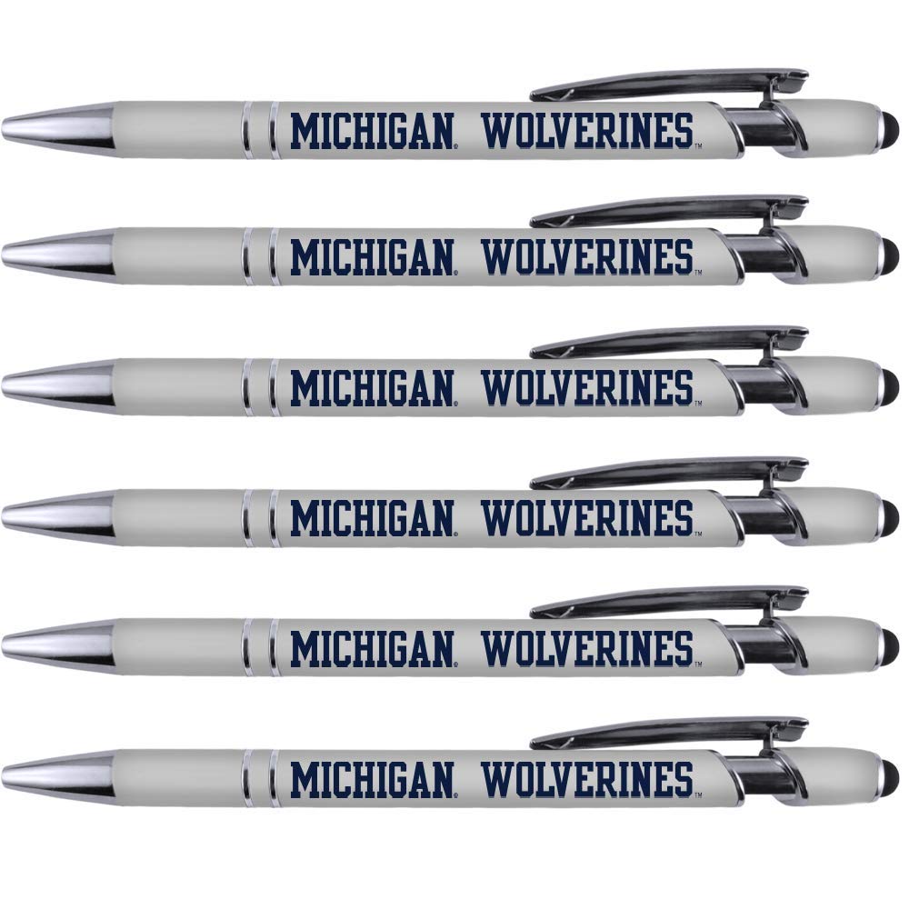 6 Stück Michigan Stifte Mit Touchscreen-Stylus - Weiche Griffzone, Schwarze Tinte, NCAA Lizenziert