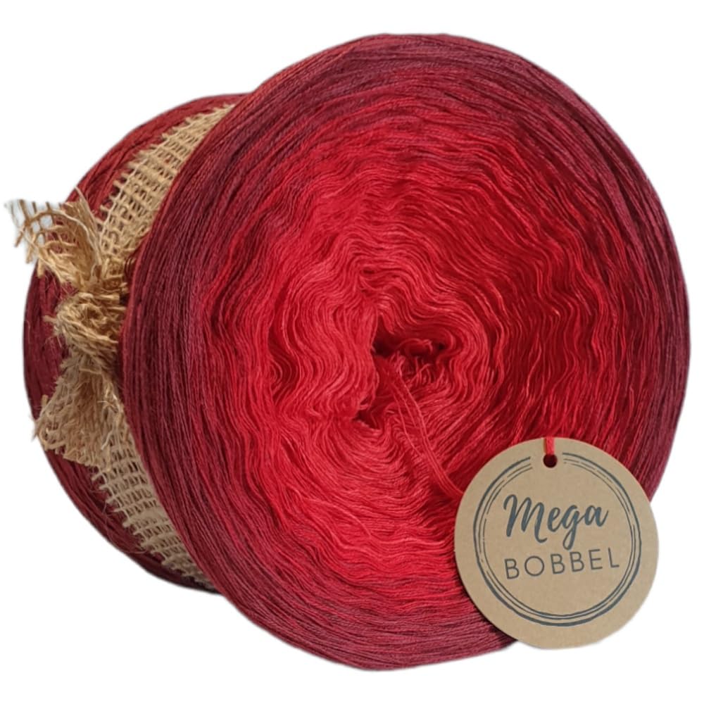 MegaBobbel*Rote Beeren*A324* (Außenfarbe: Malaga) Farbverlaufsgarn - Lace Garn Bobbel Wolle zum Häkeln & Stricken (4 fädig, 3750m)