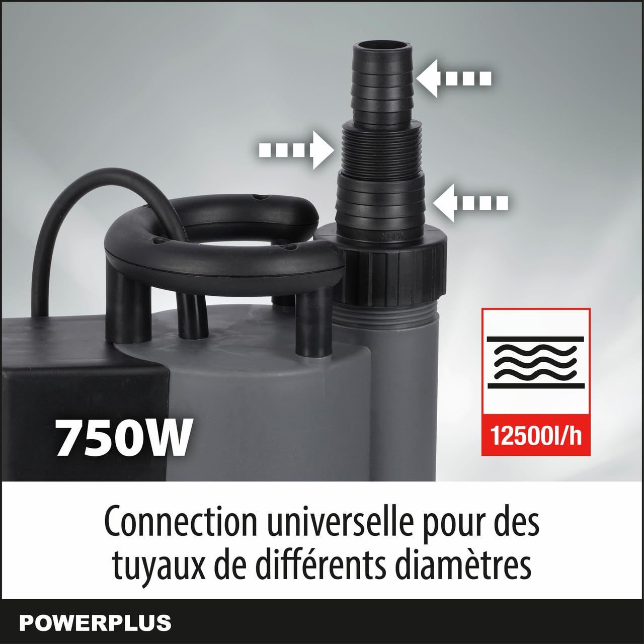 Powerplus Pompe à Eau Électrique POWEW67920 - Submersible 750 W, Température Maximale de 35°C Débit 12.500 l/h, Outillage de Jardin