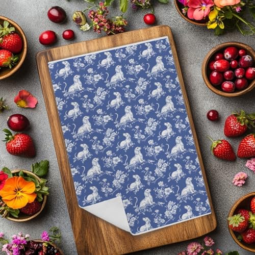 Image of Chinoiserie Dachshund Kitchen Towels, Dachshund Weiner Dog Lover Gifts Dish Tea Towels for Kitchen Decor, Grandmillennial Weiner Dog Decorative Hand Towels for Bathroom, 16x24 Inch