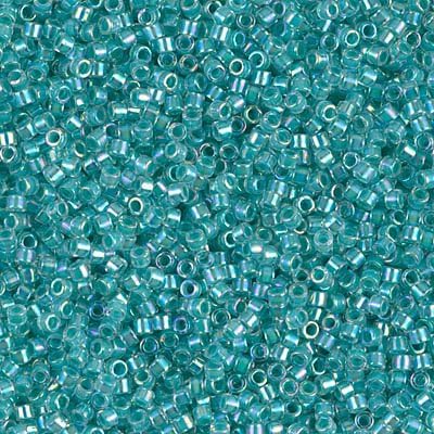 Miyuki Delica 11/0 Cylinder Seed Beads - Turquoise Green Lined Crystal AB - DB0079 5 Grams