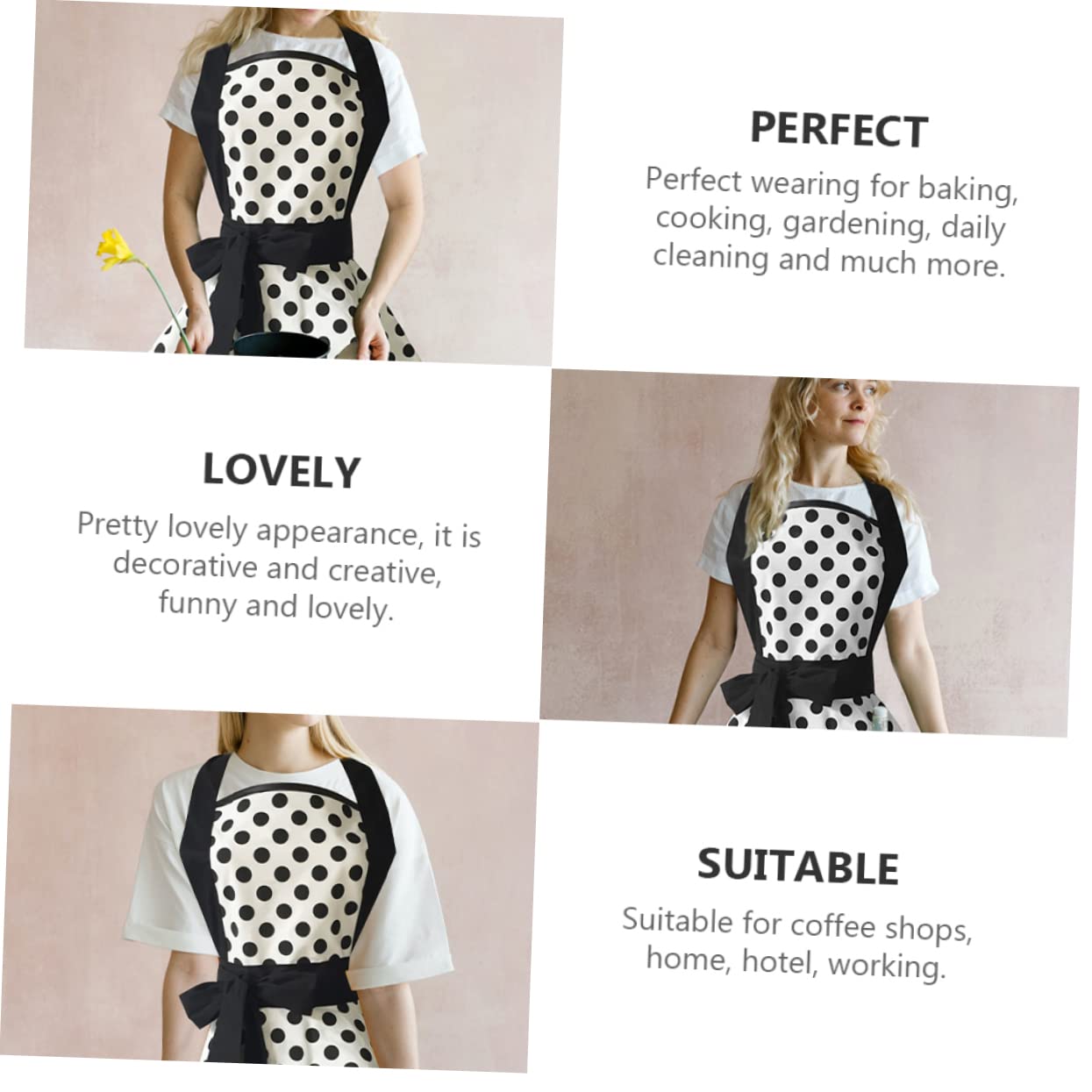 Delantal de Algodón Vintage Negro, Diseño Ajustable para Mujer