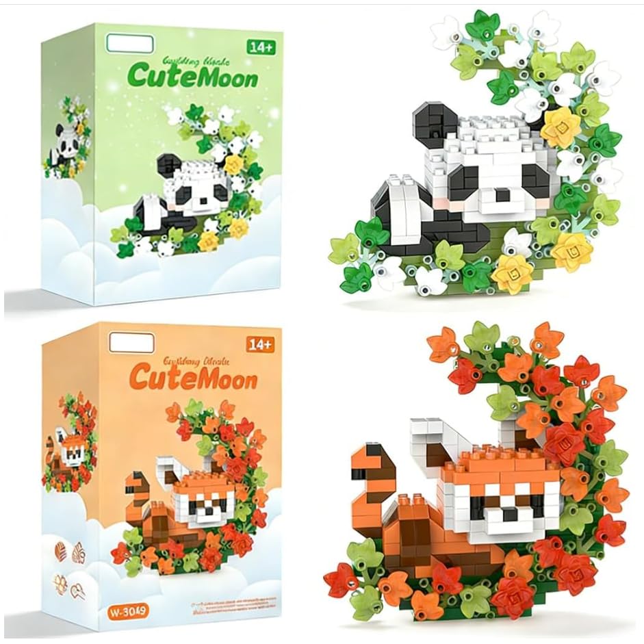 KMFASVX Panda Animal Building Block, 2 PCS Cute Panda Building Blocks Animal Set DIY Micro 3D Building Toy Particle Puzzle Building Toys Gifts for Boys Girls Age 8 9 10 11 12 13 14+ Teens Adults