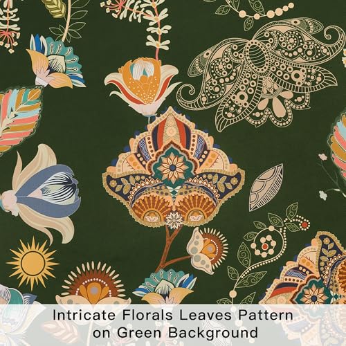 Image of Short Black Out Floral Patterned Curtains 45 Inch Long for Bedroom 2 Panels | 100% Blackout Boho Farmhouse Vintage Cottage Core Decorative Window Treatment for Bathroom Kitchen Small Window Green 52x45
