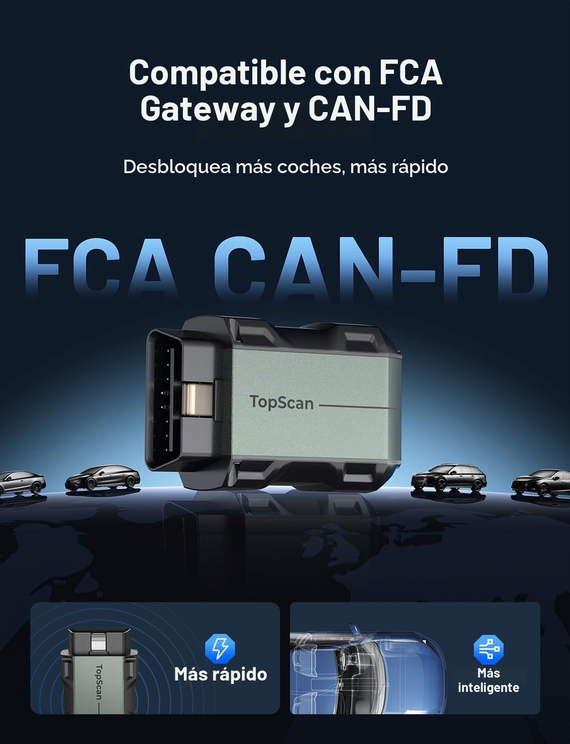 TOPDON TopScan Lite-A OBD2 Diagnosis, Bluetooth Diagnosis Coche Multimarca con Comprobación Bidireccional/8 Reinicios/Asistente IA, Escaner para Coches con Can-FD, FCA/Nissan/Renault SGW, 1 año Gratis