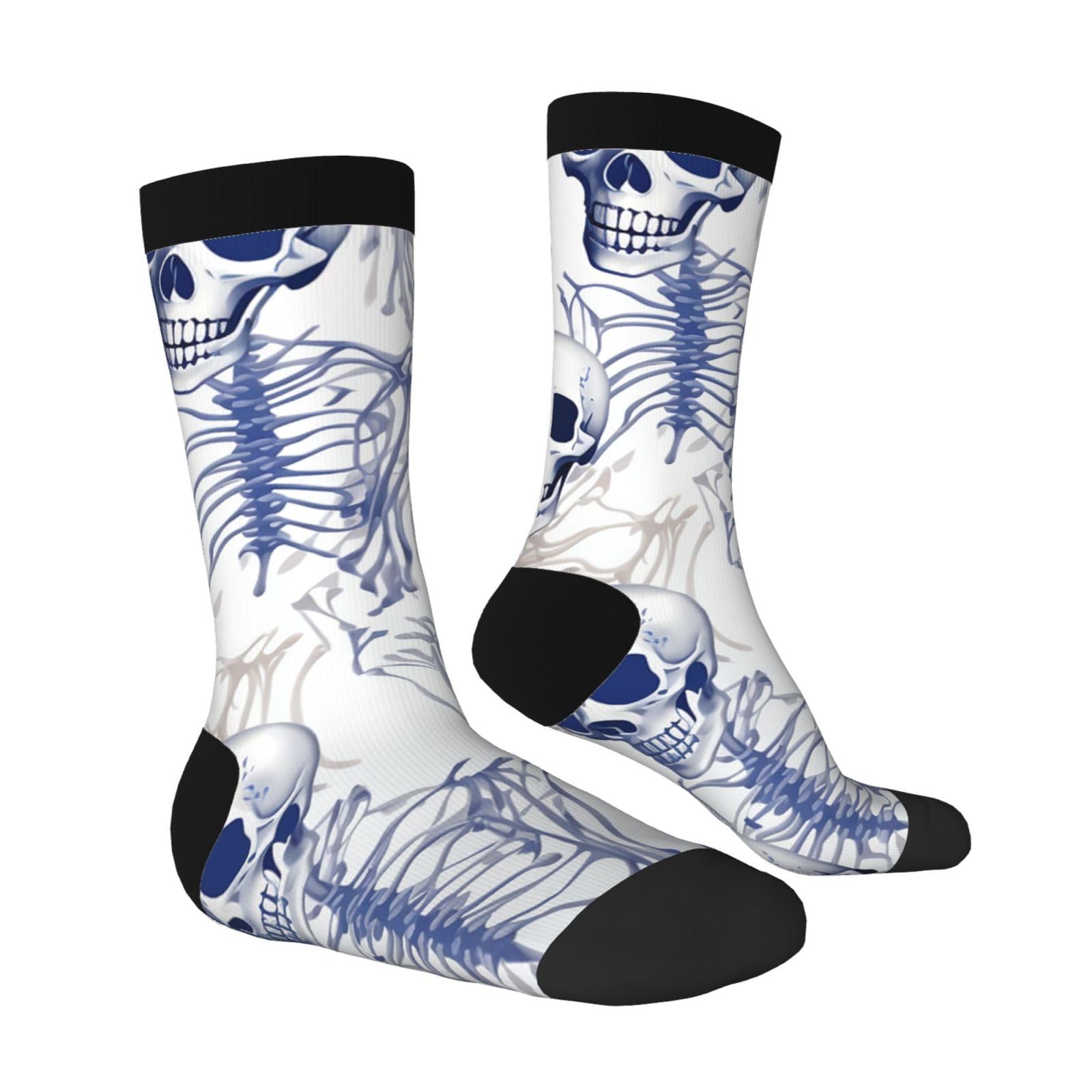 LZQPOEAS Blue skeleton pattern Athletic Socks Unisex Cushioned Crew Socks Hiking Running Calf Sock Soft Above Ankle Sock
