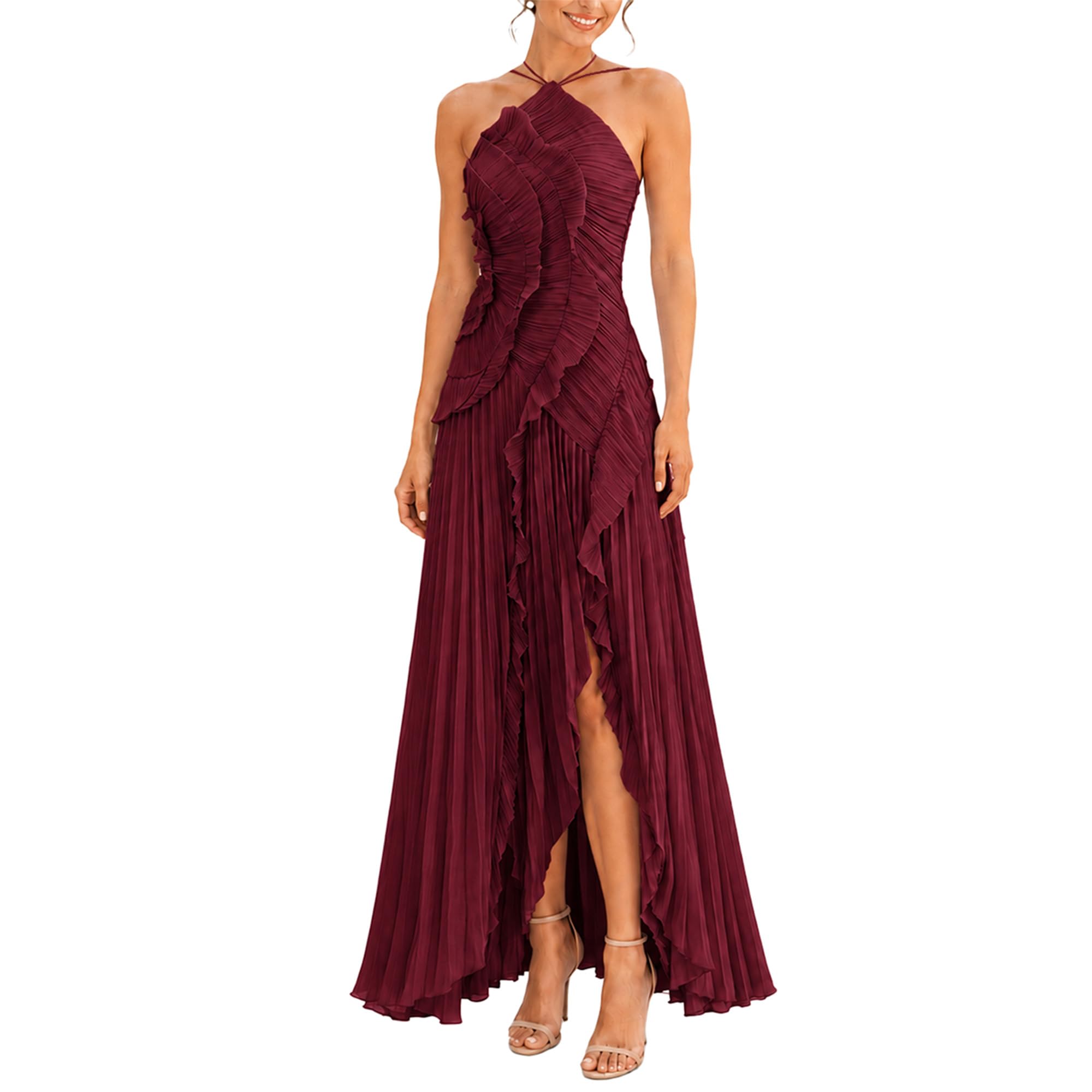 Photo 1 of Women's Halter Neck Ruffled Maxi Dress