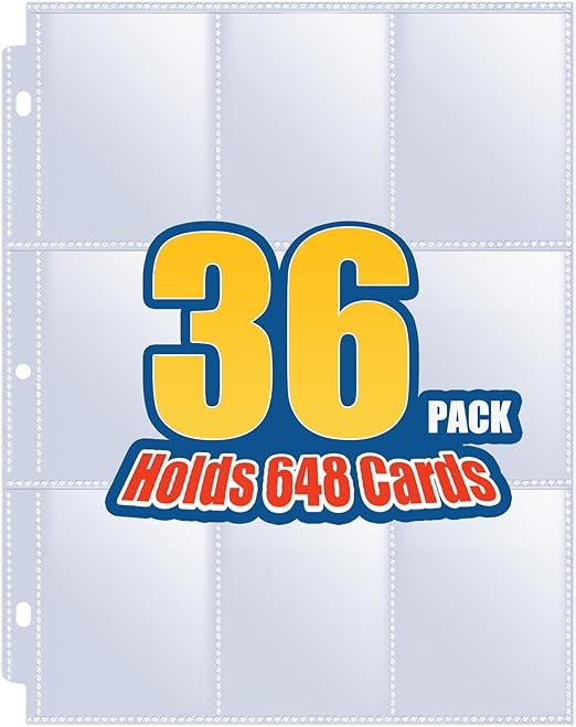 36 Pack 9 Pocket Page Protectors, Sooez Trading Card Sleeves for 3 Ring Binder, Baseball Cards Holder, Protective Pages Sheets for Binders Album, Fit for YuGiOh, MTG, Game, Business & Sports Cards