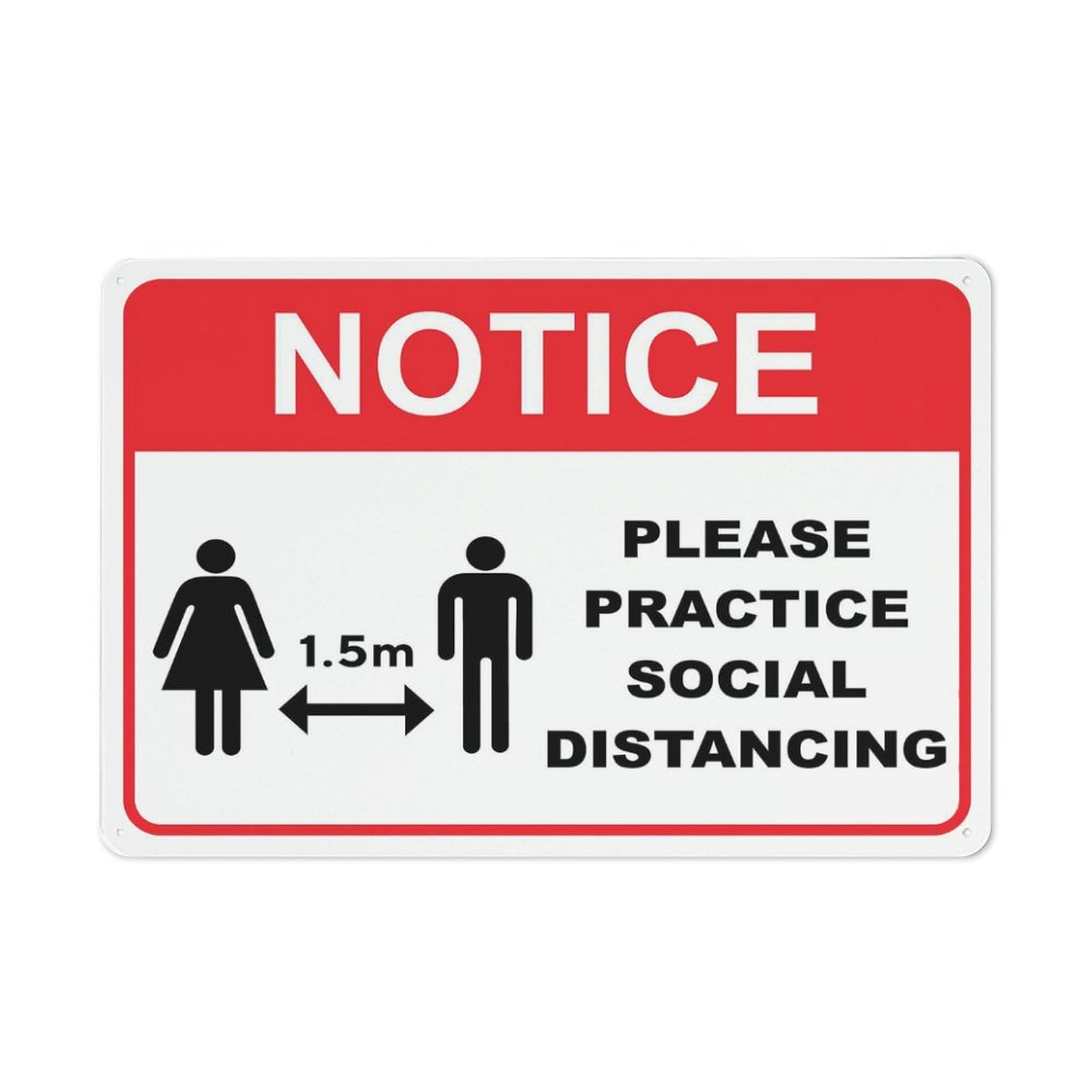 Notice Please Practice Social Distancing Red Yard Sign for House 12"x8" - Premium Aluminum, Sun-Proof, Rust-Free