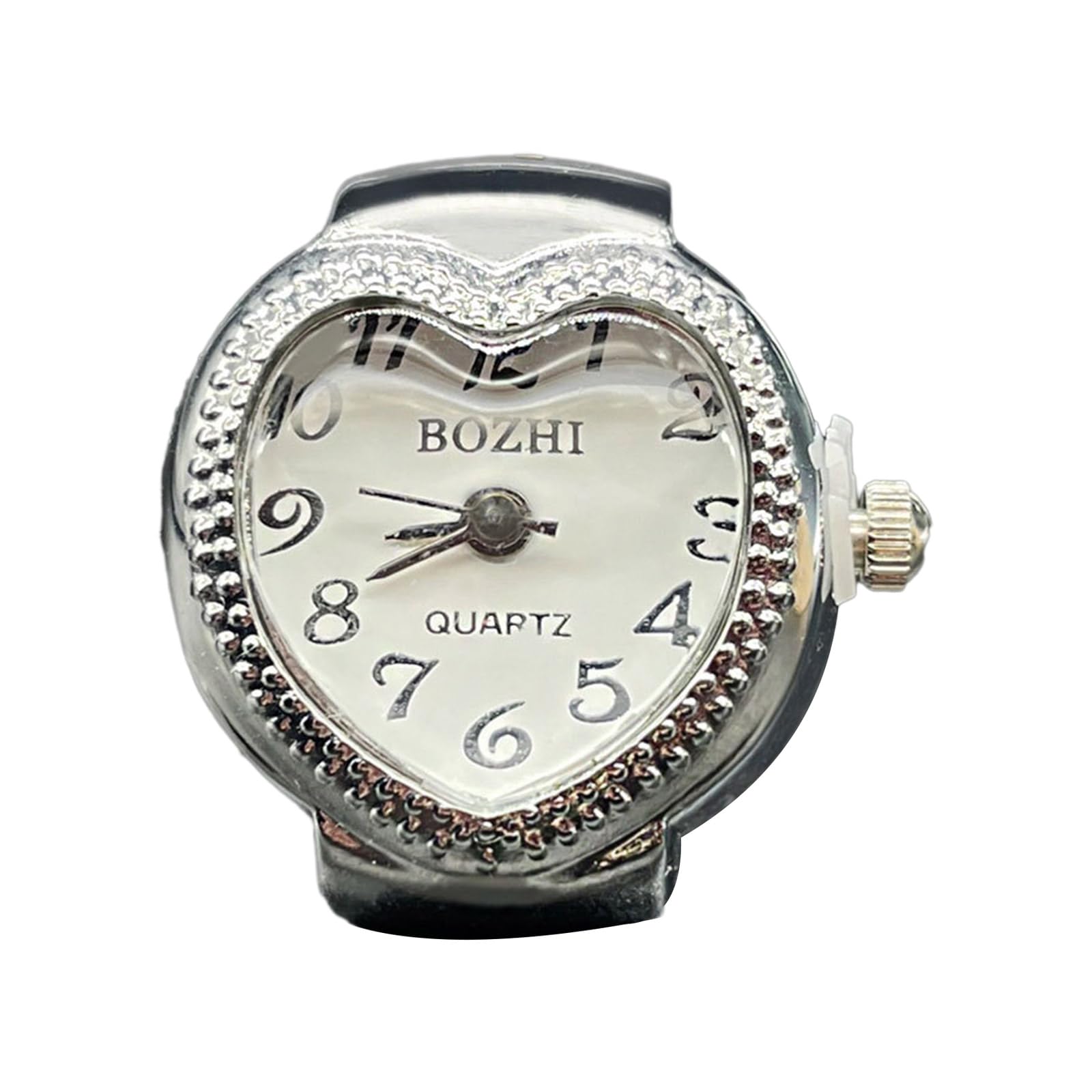 Yangly Women's White Rings Vintage Punk Finger Watch Mini Elastic Strap Alloy Watches Heart Couple Rings Jewelry Clock Roman Quartz Watch For
