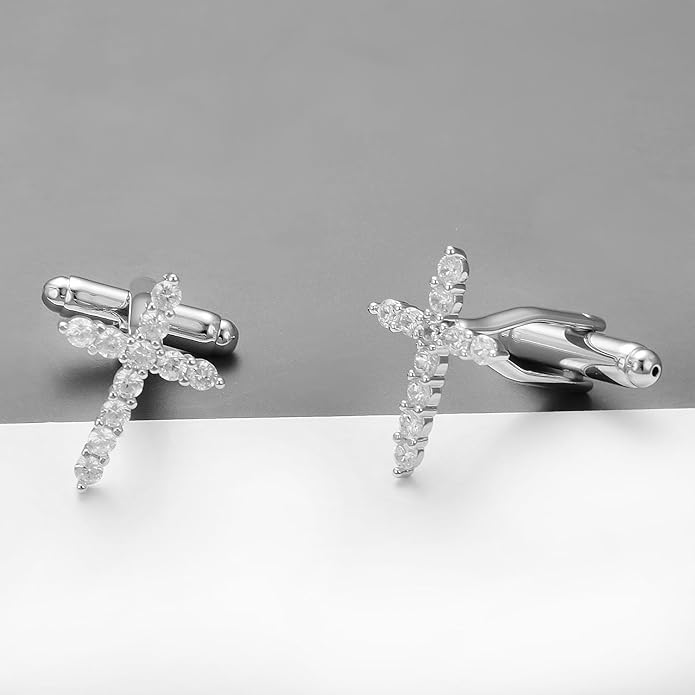 Mancornas Cruzadas para Hombre con Zirconia Cristal Shell Dorado Plata miniatura 3