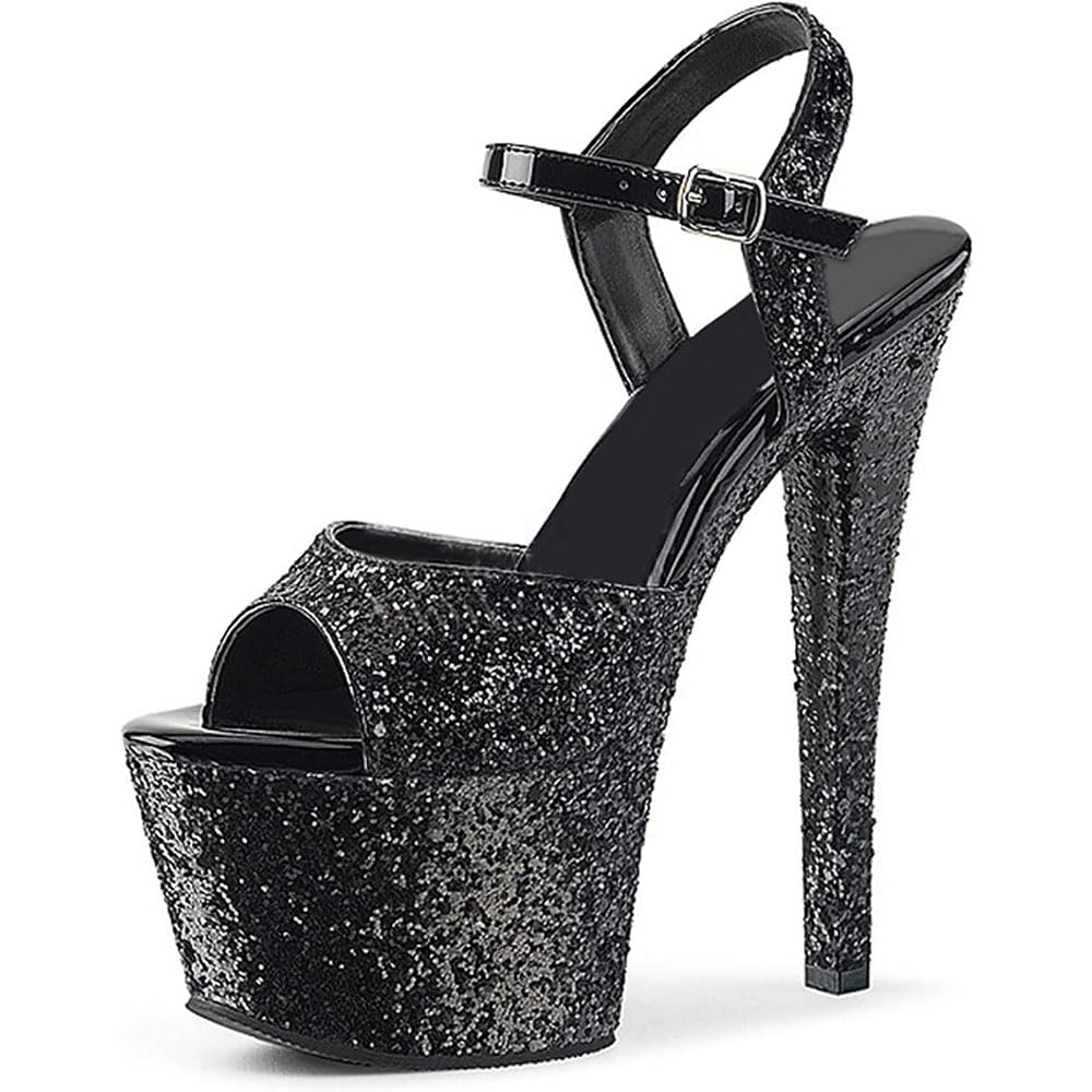 Hyfzxwx Women's C Gold Sequin Platform Sandals Stiletto High Heels Sexy Stripper Lub Pole Dance Show Heels Wedding Dress Party Shoes Unisex Large Size /C/34Eu