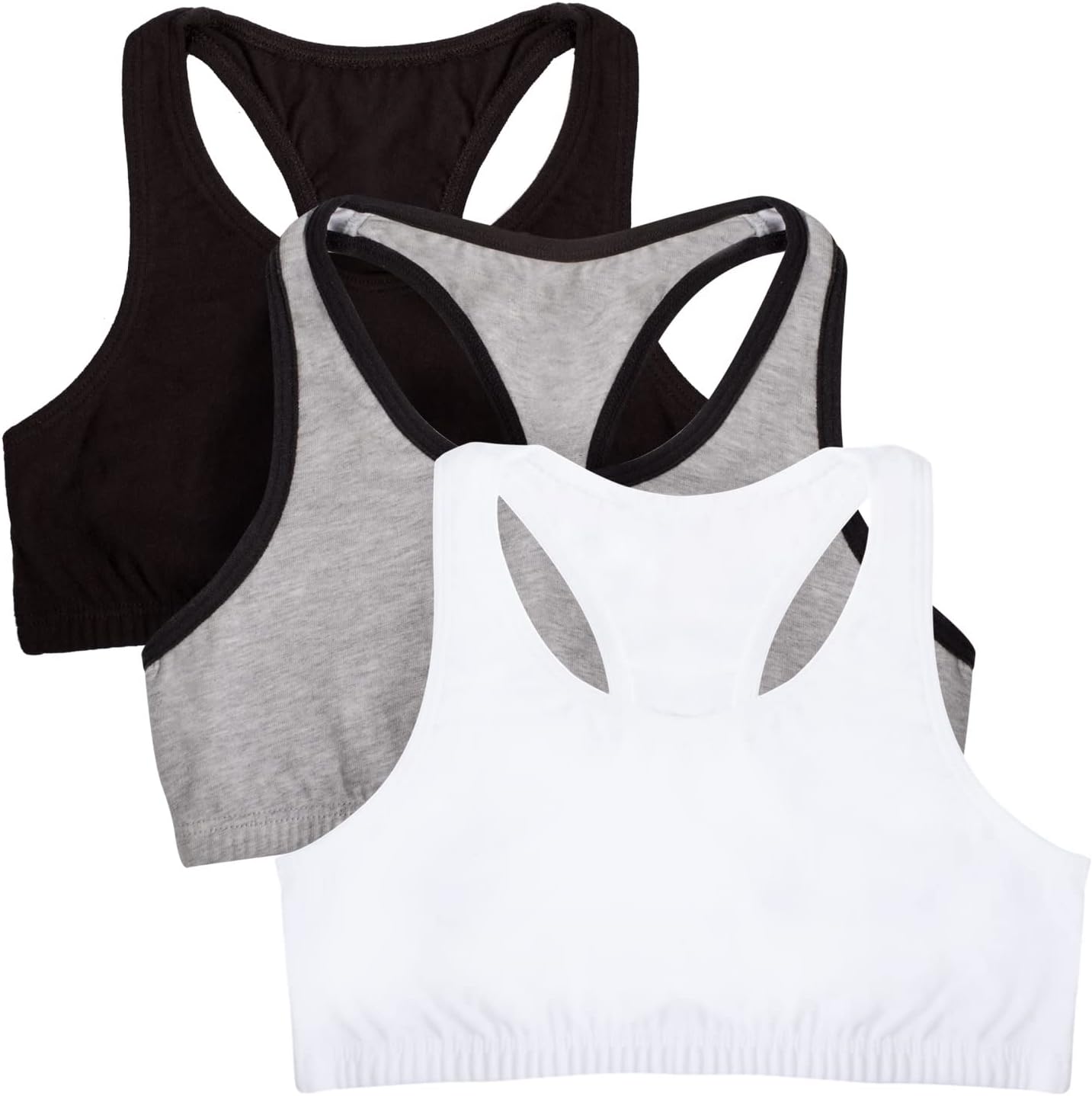 Fruit of the Loom Big Girls' Cotton Built-Up Stretch Sports Bra, White/Blue/White