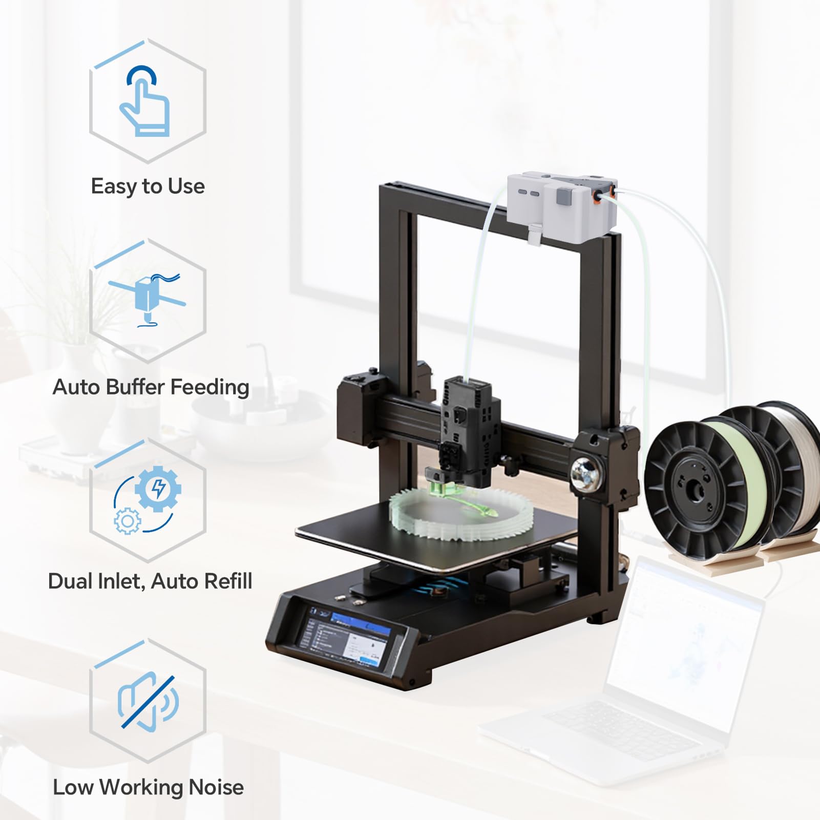 3D-Drucker-Filamentpuffer, Fernspeisungsdesign, Filament-ufwiederherstellung, nahtloser Spulenübergang, 3D-Druckerzubehör, kompatibel mit PLA, ABS, PETG, PA (Compatible with Other 3D Printer)