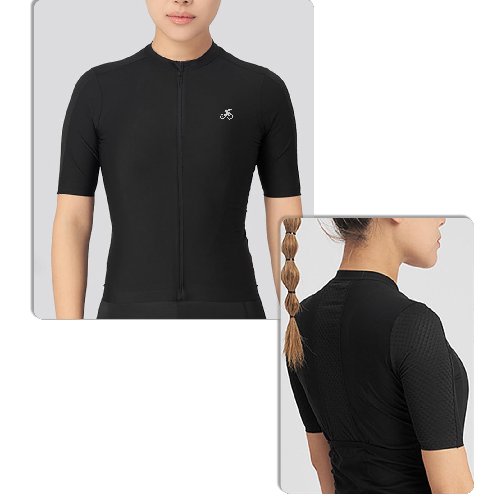 Maillot de ciclismo para mujer, manga larga, transpirable, de alta elasticidad, con 3 bolsillos traseros