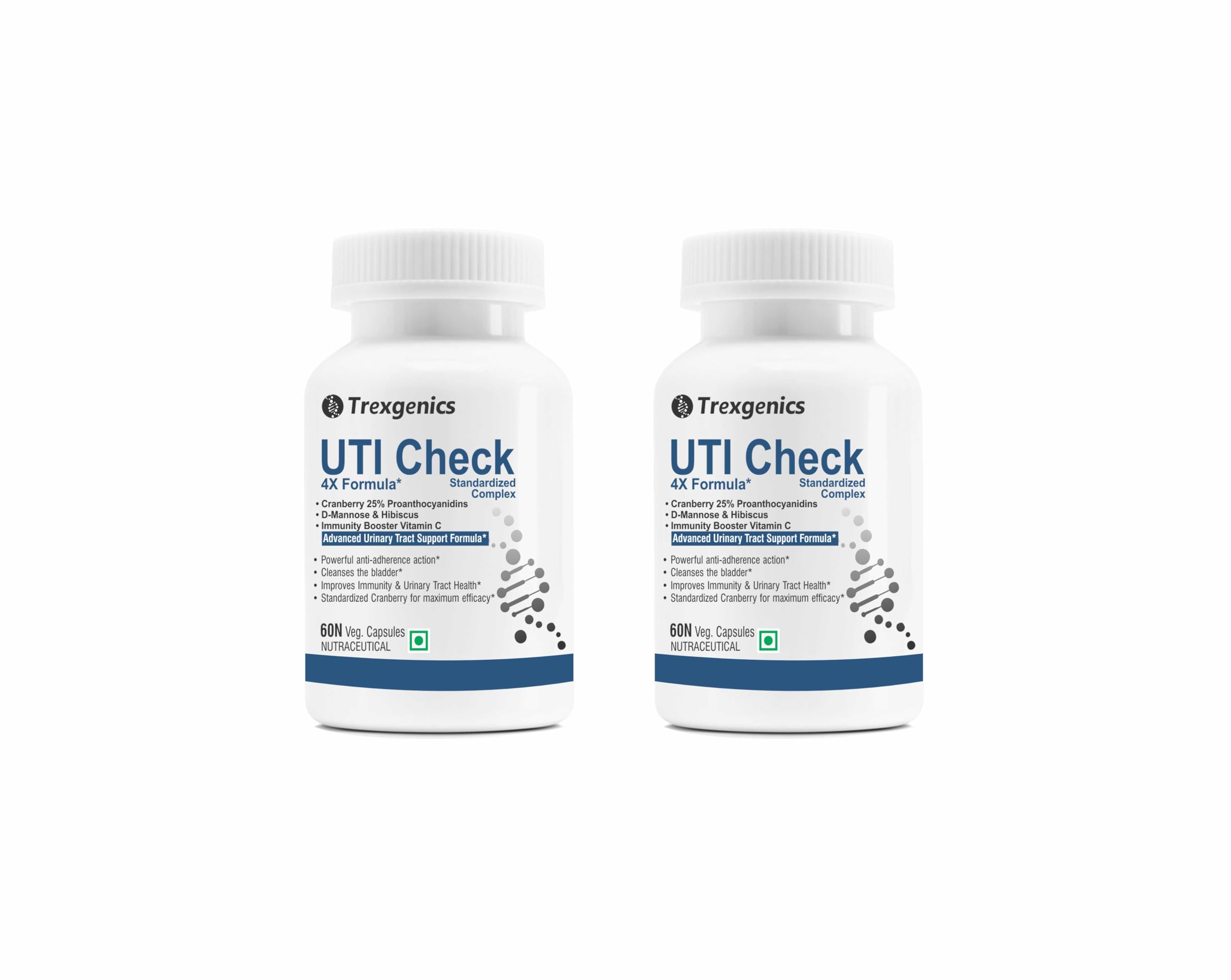 Trexgenics UTI CHECK Advanced Urinary Tract Cleanse & Function, Immunity Support with Optimized Cranberry 200mg, D-Mannose 250mg & Hibiscus 100mg & Vitamin C 40mg (60 Vcaps) (2)