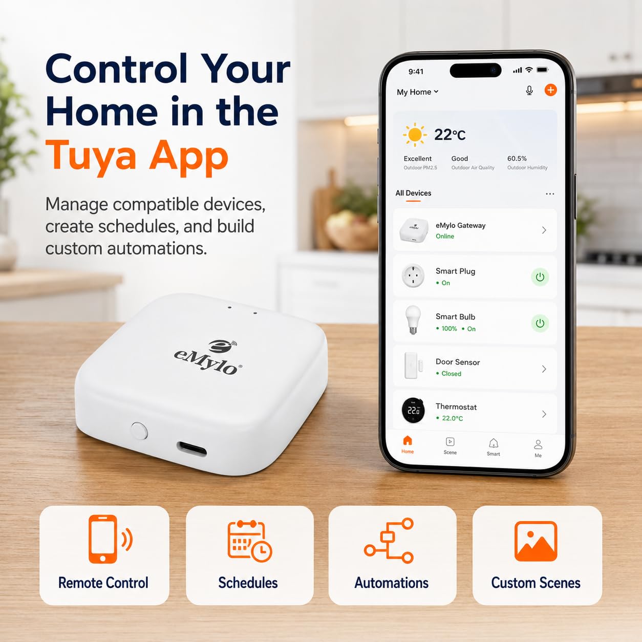 eMylo Passerelle Tuya Zigbee 3.0 Bluetooth, Hub Maison, USB C | Hub WiFi 2,4 GHz pour appareils Tuya Zigbee et Tuya Bluetooth, app Smart Life , alimentation Type C