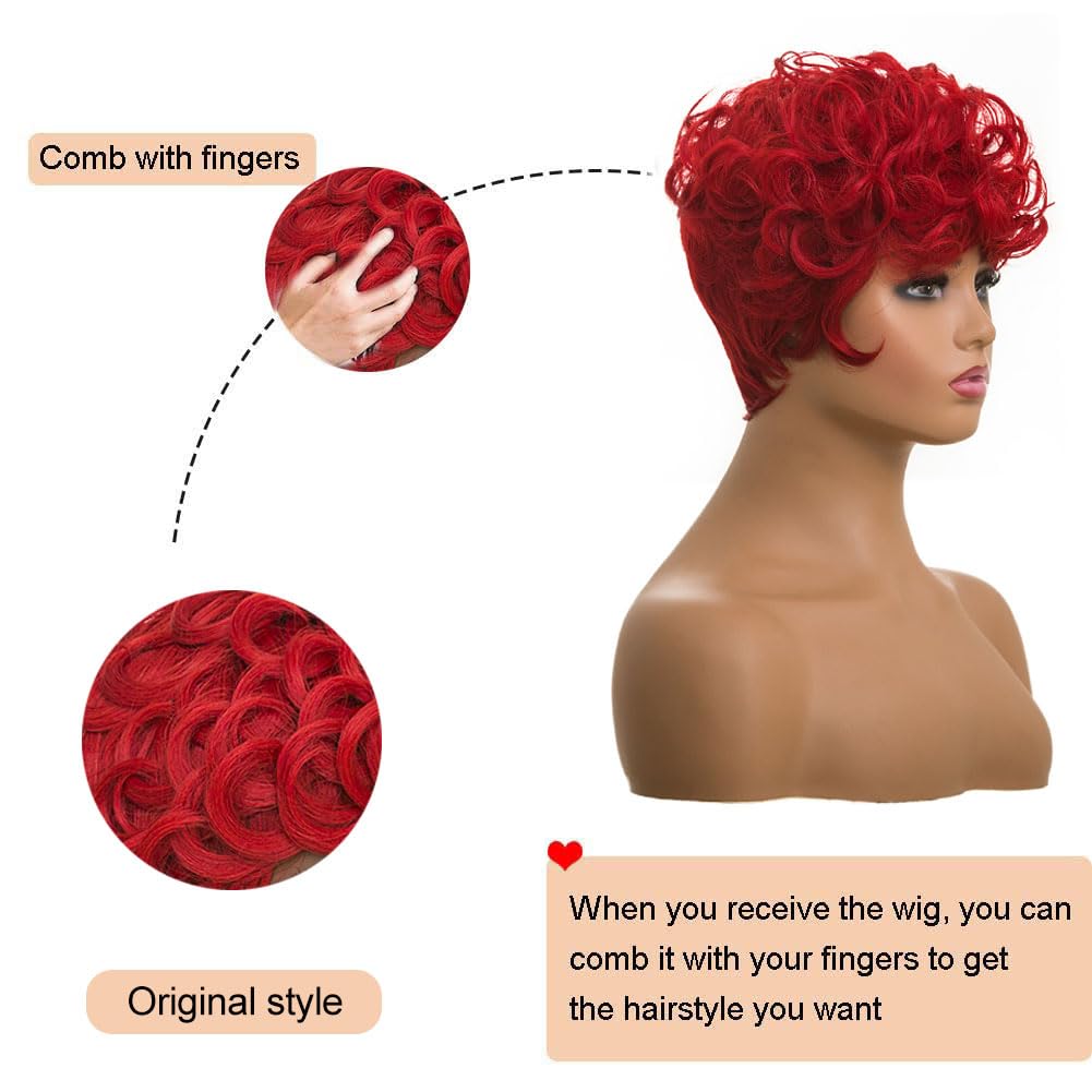 Amazon.com : MOONSHOW Short Red Curly Wigs for Black Women  display picture 1