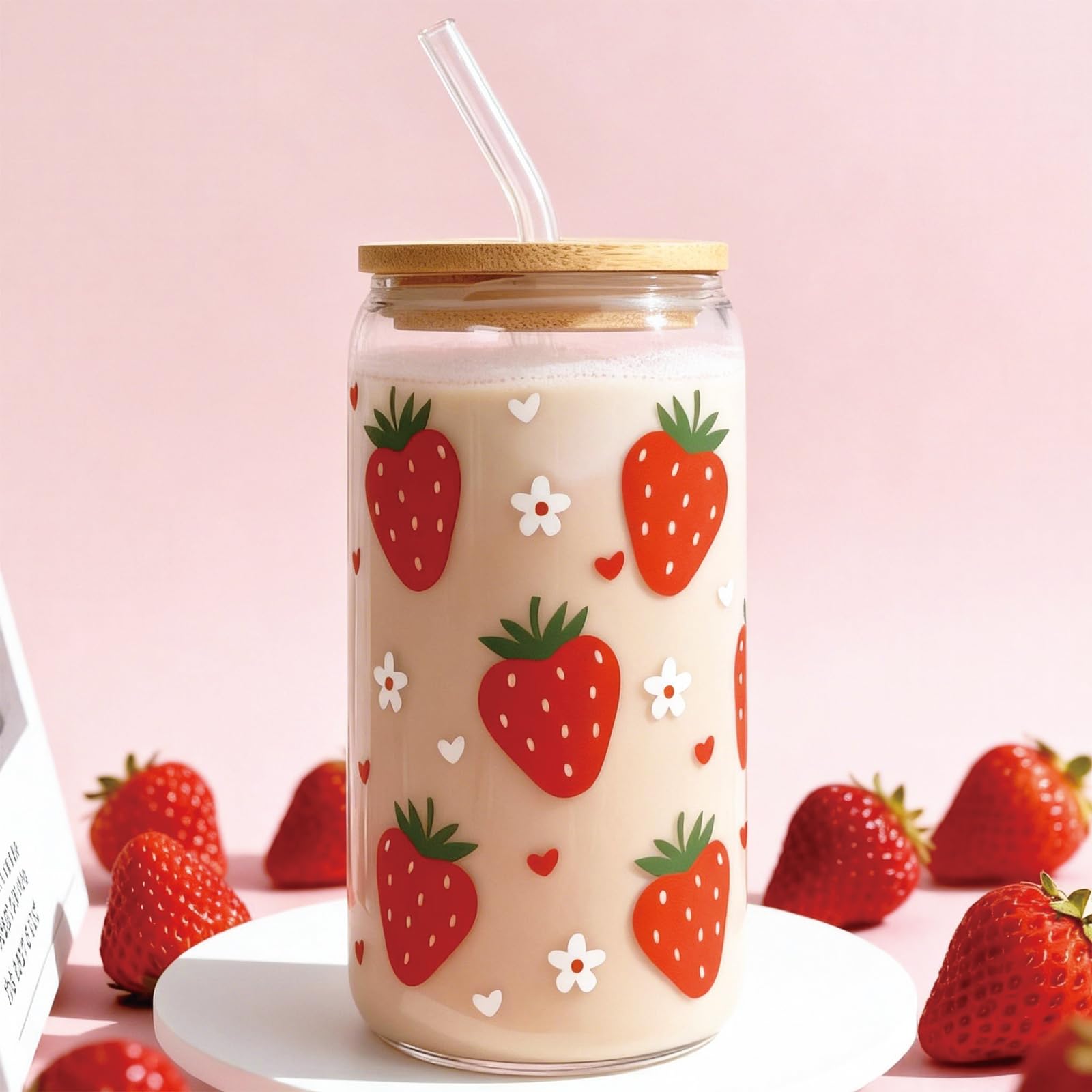 Strawberry Gifts for Women – 8 PCS Aesthetic Stuff Set for Her - Cute Birthday Gifts for Friends - Strawberry Accessories Set Includes Coffee Cup for Galentines Valentines