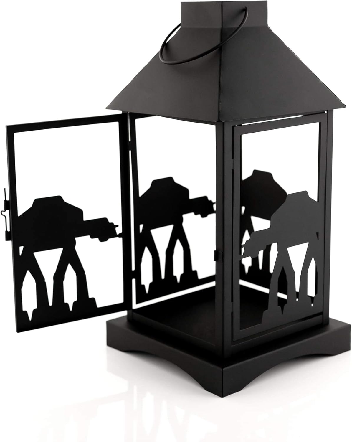 Seven20 Star Wars Stamped Lantern | Black Die-Cut Imperial AT-AT Walker | Indoor & Outdoor Use | Tall Frame - 14 Inches Tall