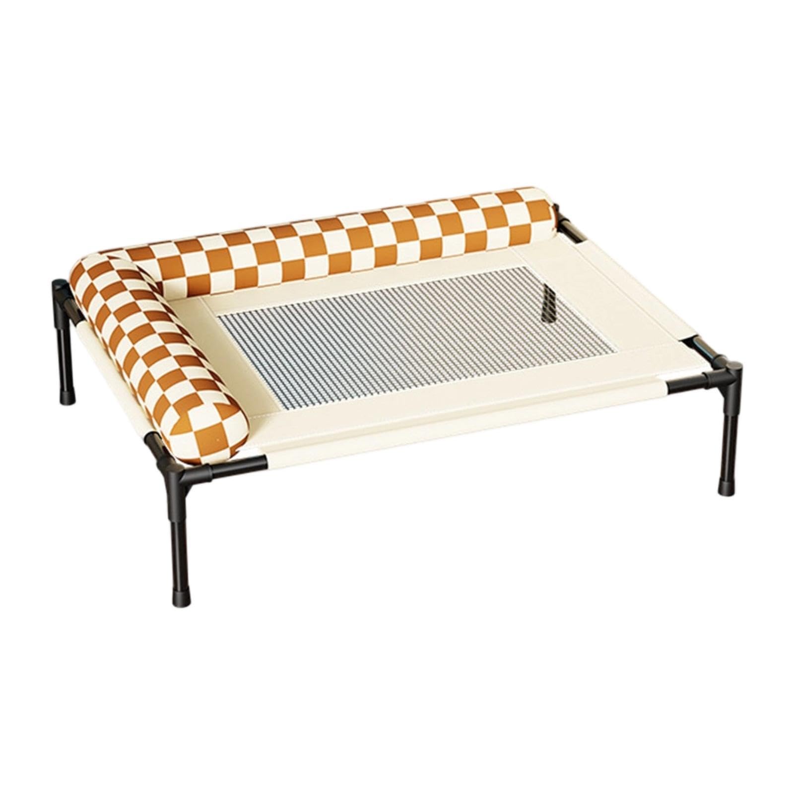 LOVIVER Elevated Pet Bed Cot Practical Non Slip Feet Comfortable Cooling Pet Cot with Pillow for Backyard Outside Travel, L Shape Large