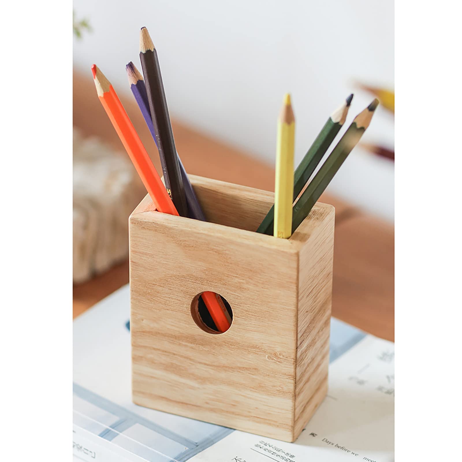 Bleistifttopf aus Holz Stifthalter aus massivem Holz, schräg, multifunktionaler, kreatives Büro für Homeoffice(Natural2)