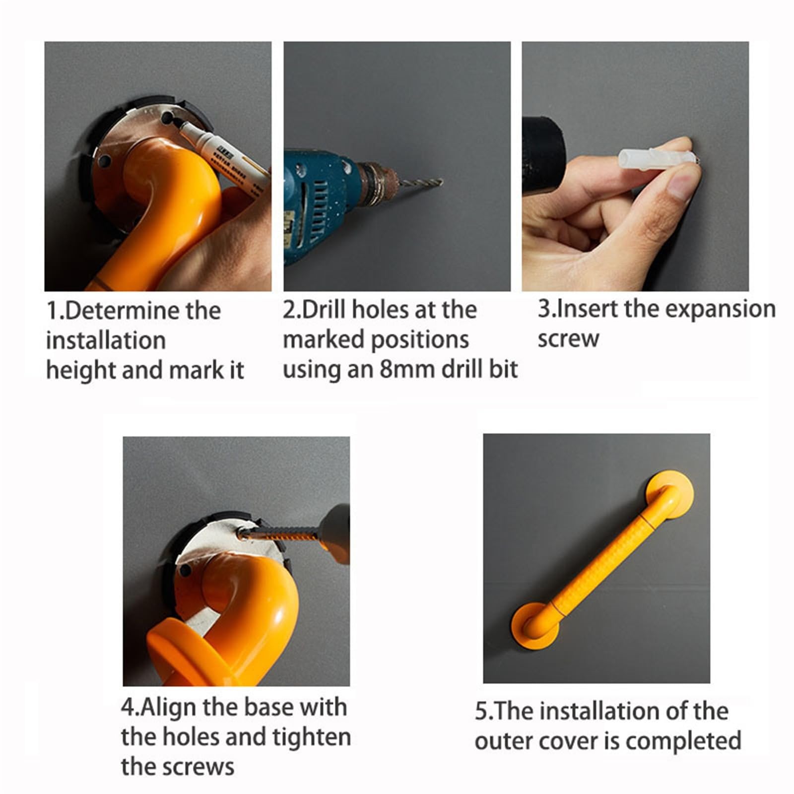agarraderas baño Barra de Seguridad para baño con gránulos Antideslizantes, Resistente Barra de Apoyo para Ducha, Inodoro, bañera, pasamanos de Escalera(Orange-60cm)