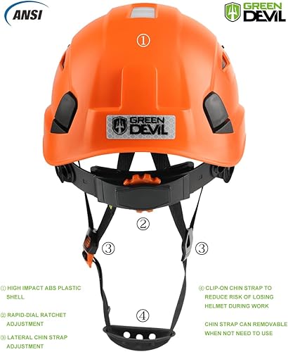 Miniatura 4 de GREEN DEVIL Casco de seguridad Casco de trabajo ajustable, ligero, ventilado, ABS, suspensión de 6 puntos, aprobado por ANSI Z89.1, ideal para