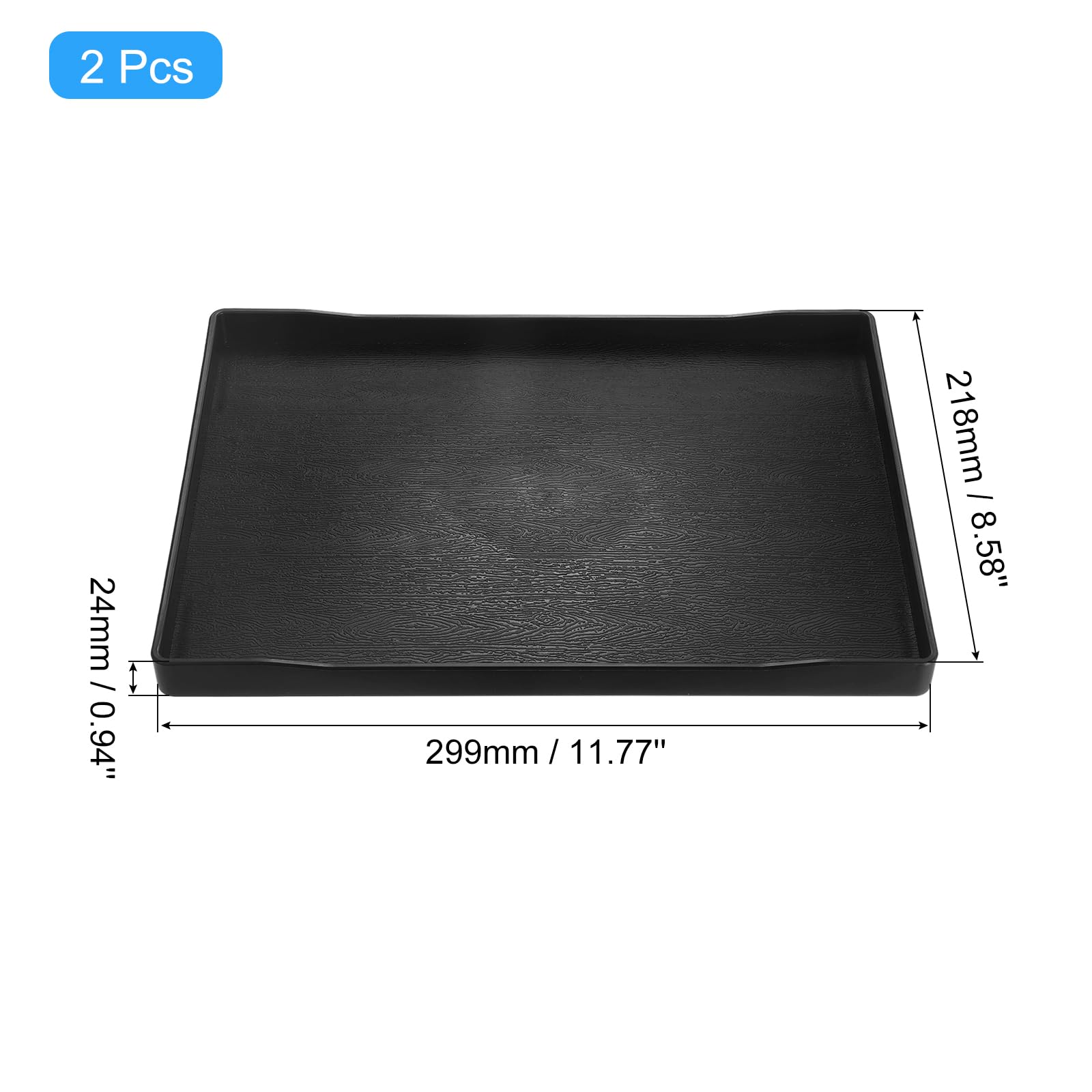 uxcell 2Pcs Serving Tray Small Black Mini Tray 9" x 12" Plastic Rectangular Wooden Serving Trays Decorative Ottoman Platter for Breakfast Kitchen Bathroom - Image 2