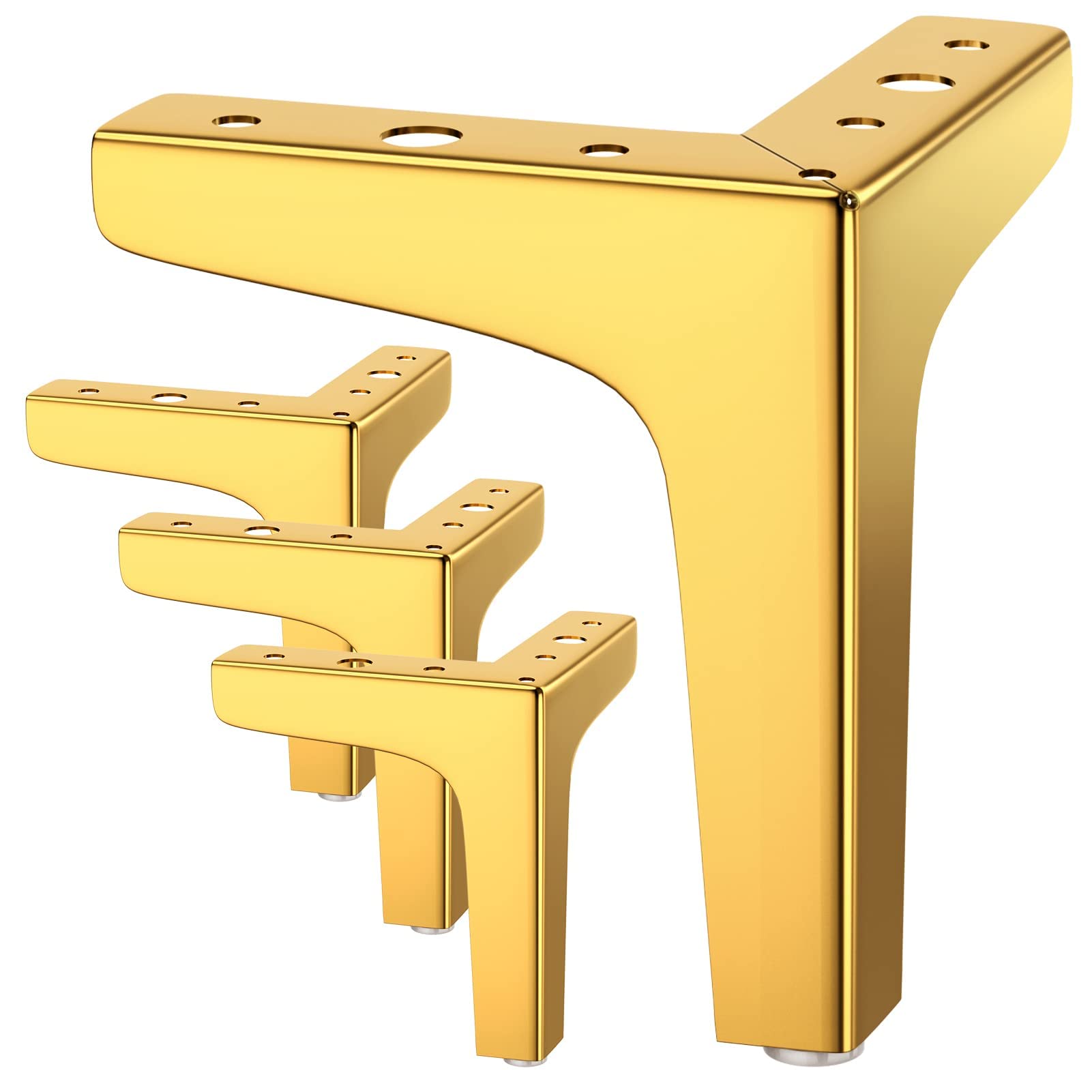 KASTWAVE Furniture Legs, 10cm Heavy Duty Furniture Metal Table Legs with Screws & Protector Feet, Perfect for Cabinet, Wardrobe, TV Cabinets, Drawers, Nightstand (4 Pcs, Gold)