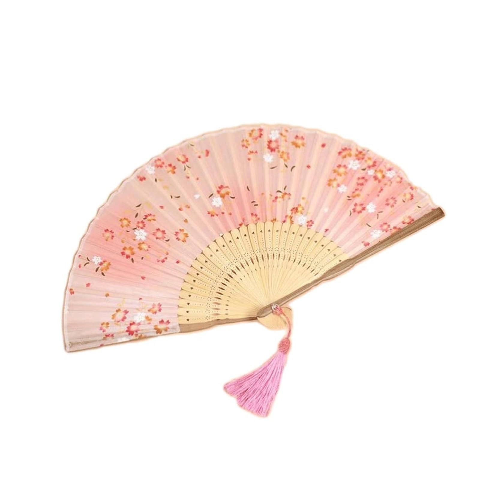 Folding Fans Silk Handheld Floral Hand Held Pink Folded Fan With Tassel Wedding Party Gift (pink B) A One Size)