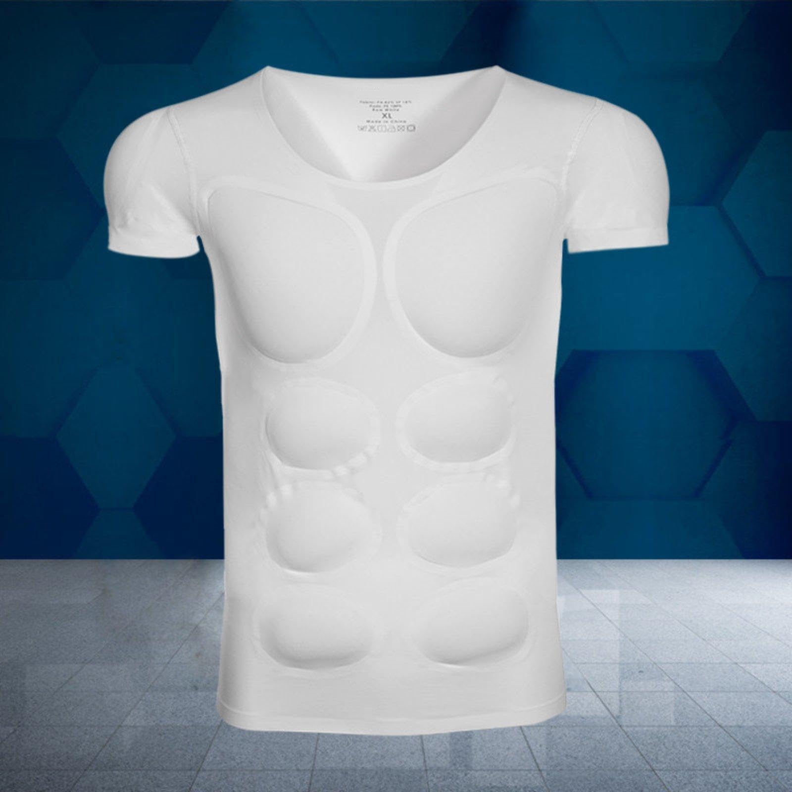 Milageto Camiseta con músculos falsos para hombre, divertida camiseta con músculos acolchados para interiores y exteriores, Abdominales de Manga Corta, S