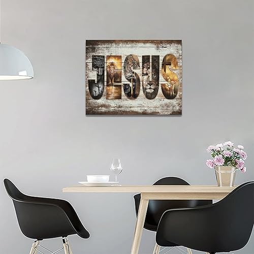 Vista 4 de Póster en lienzo con imágenes de Jesús, león y cordero, impresión en lienzo con texto en inglés "God Bible Christian Religios" para pared, pintura