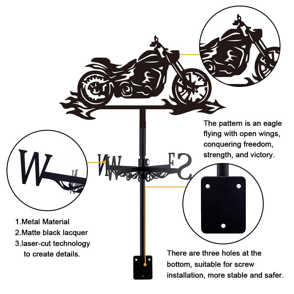 SUPERDANT Wetterhahn Motorrad Windrichtungsanzeiger Flammen Wetterfahne Schwarze Weathervane Ornament Wetterfahnen Outdoor Eisen Dach Bauernhaus Garten Outdoor Hof Dekor Manneshöhle Geschenk