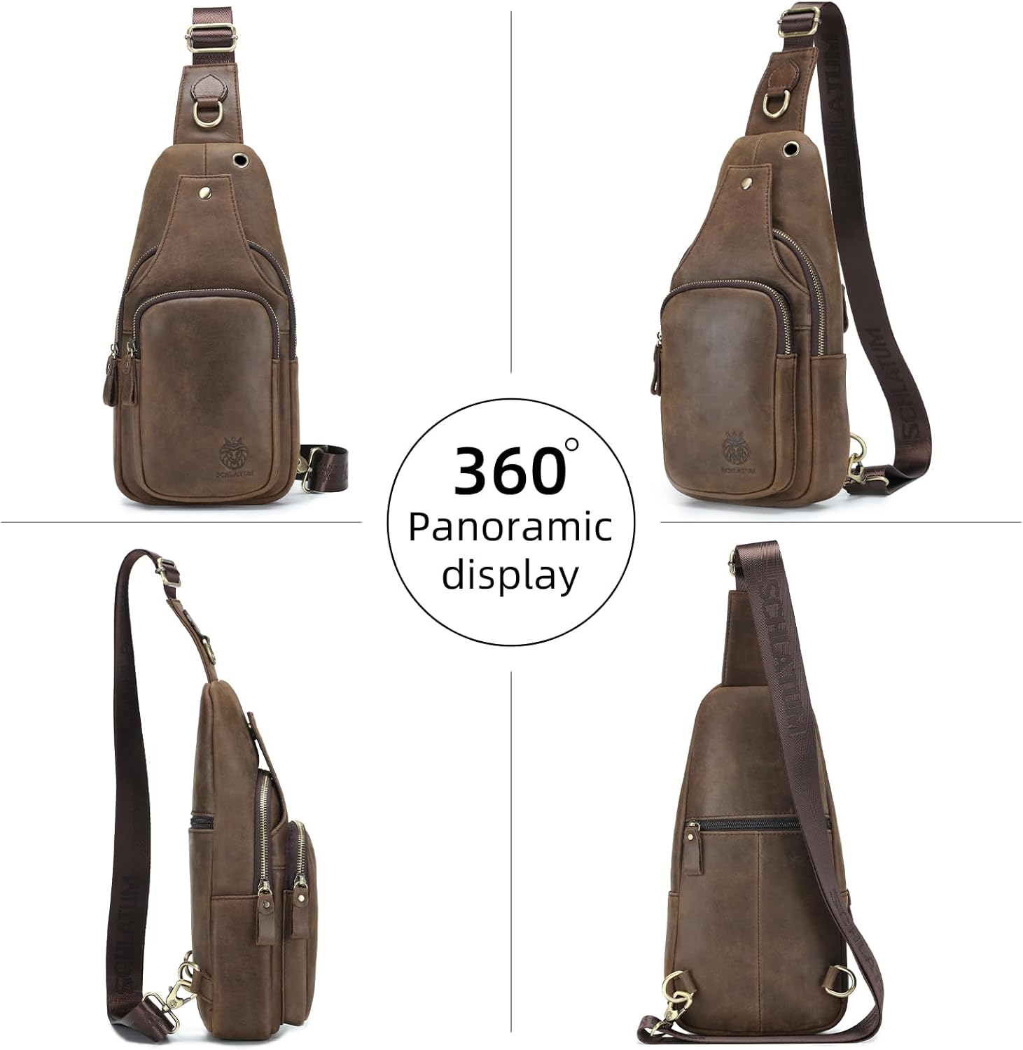 SCHLATUM Mens Sling Bag Genuine Leather Crossbody Bags for Men Small Sling Chest Backpack Casual Man Bag Hiking Outdoor, Coffee - Image 3